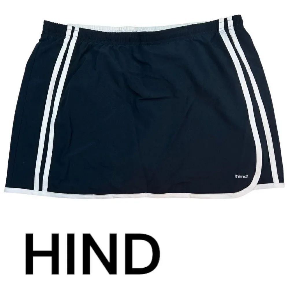 Hind Skort Women Large Black Elastic Waist White Striped Trim Lined Tennis